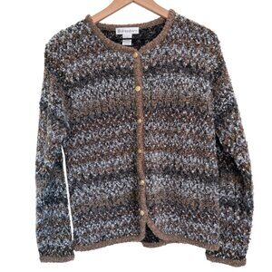 Dressbarn Vintage Fall Striped Round Neck Buttoned Sweater Cardigan Wool XL